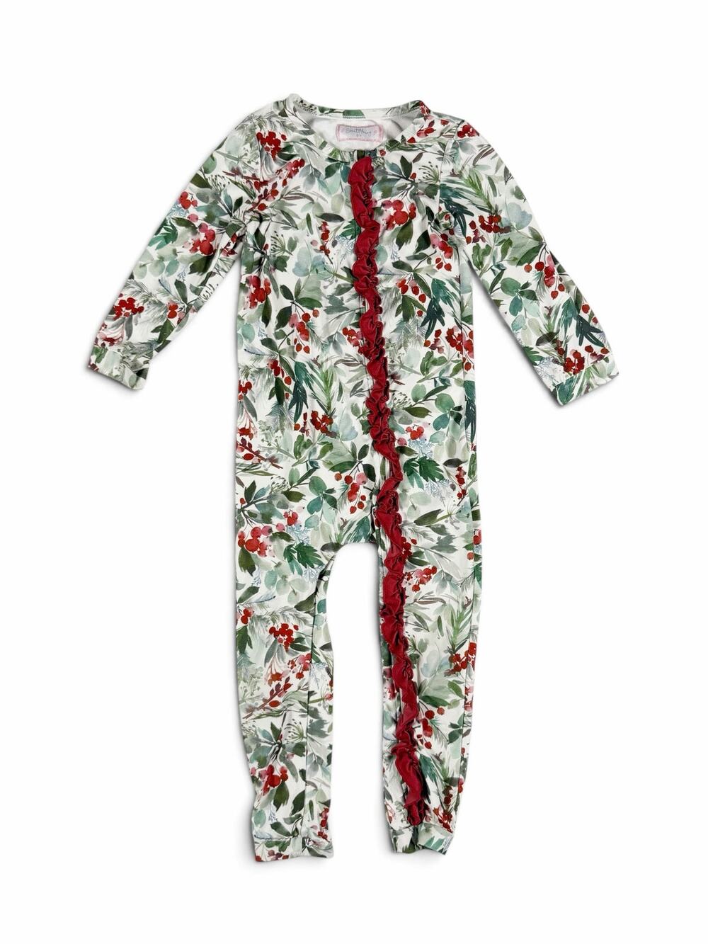 SweetHoney Girls Holiday Holly Berry Ruffle Romper Green Red Size 6 year